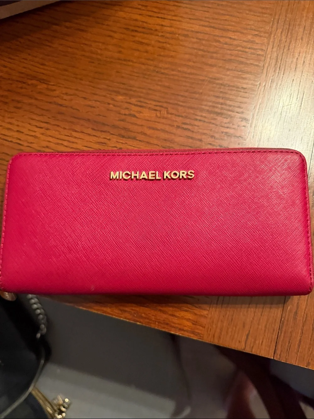 Michael Kors Bright Pink Zip Wallet with Gold Logo